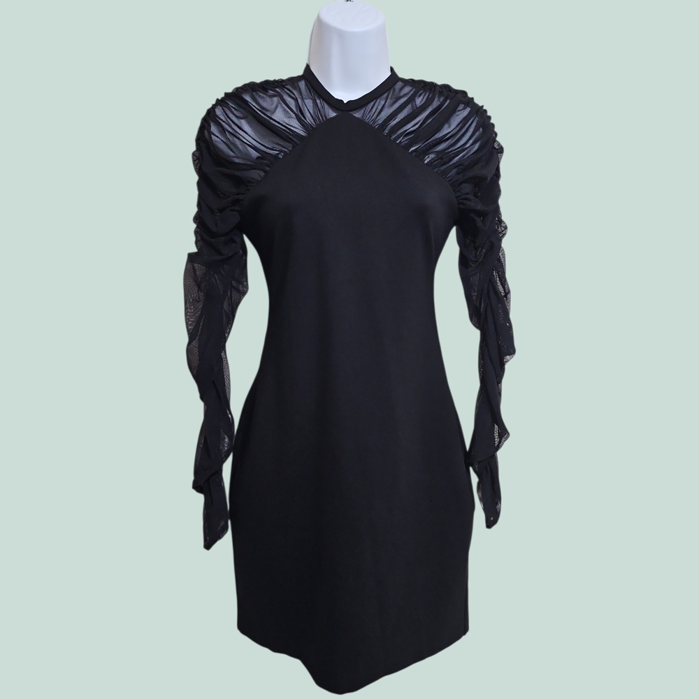 Shandi Mesh Sleeve Ponte Mini Dress